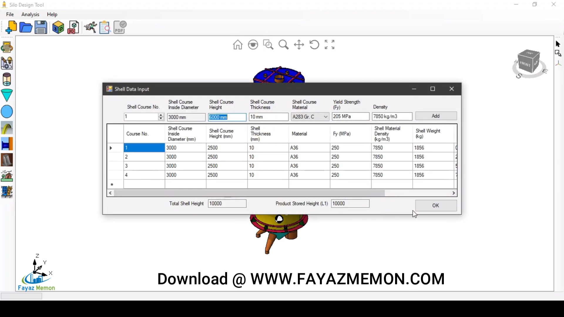 Silo3D shell data input