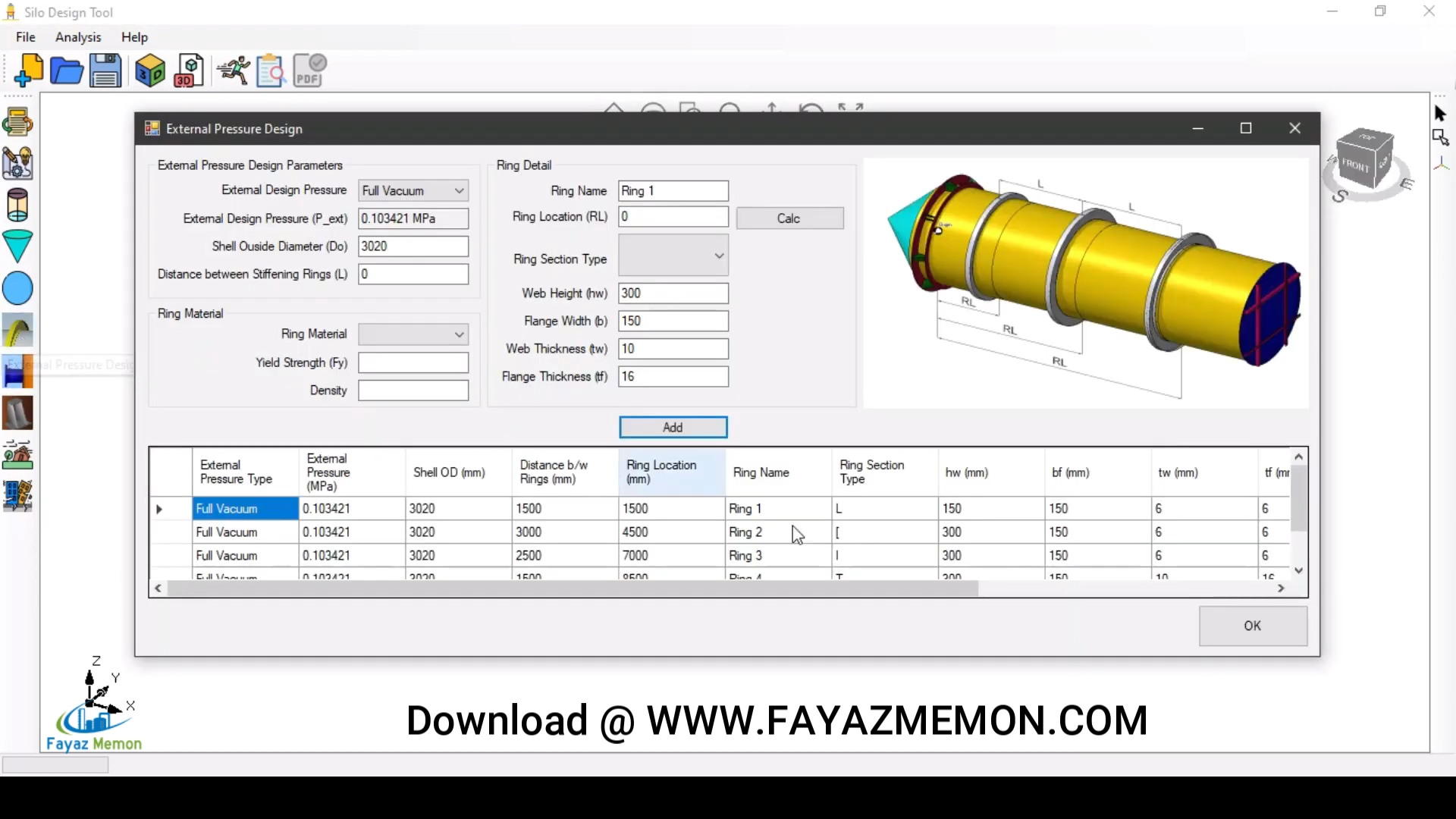 Silo3D external vacuum ring data input